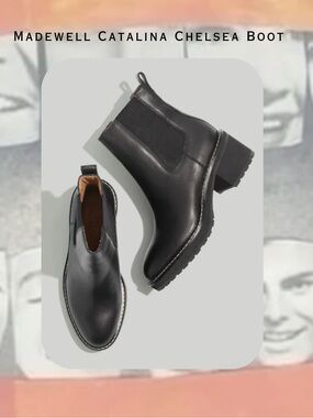 RARE🎉 Madewell Classic Carina Black Chelsea Heeled Slip On Boots